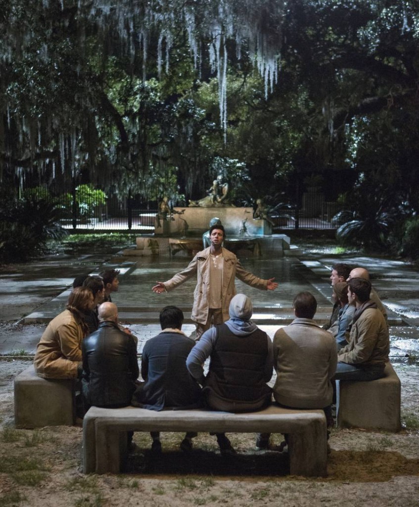 In this image released by Fox, Jencarlos Canela, background center, portrays Jesus in "The Passion," a two-hour musical that aired March 20, 2016. The live telecast Sunday, hosted by Tyler Perry, drew a meager 6.6 million viewers, according to the Nielsen ratings company. (Michael Becker/FOX via AP)
